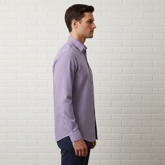 Calvin Klein Men’s 16 1/2 Shirt Purple and White Stripes Button Down Long Sleeve - Picture 2 of 5